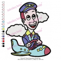 Pilot with Plane Embroidery Design